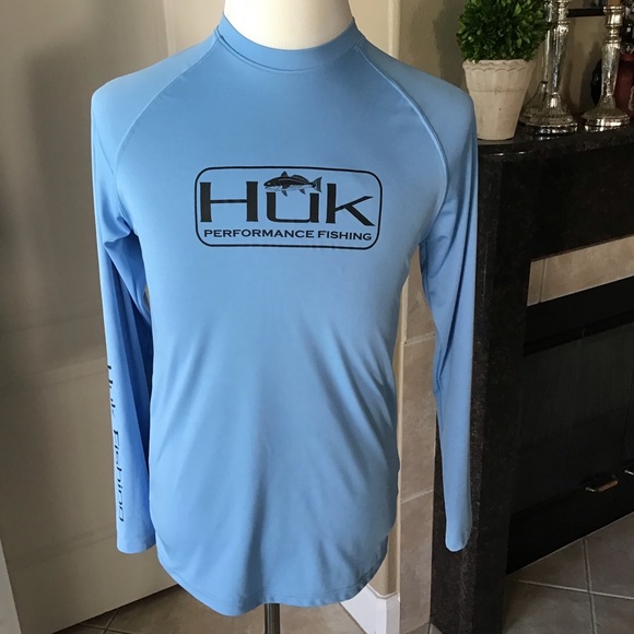 Huk Other - Huk Performance Fishing Shirt SMALL Light Blue Long Sleeve Angler Stretch Tee